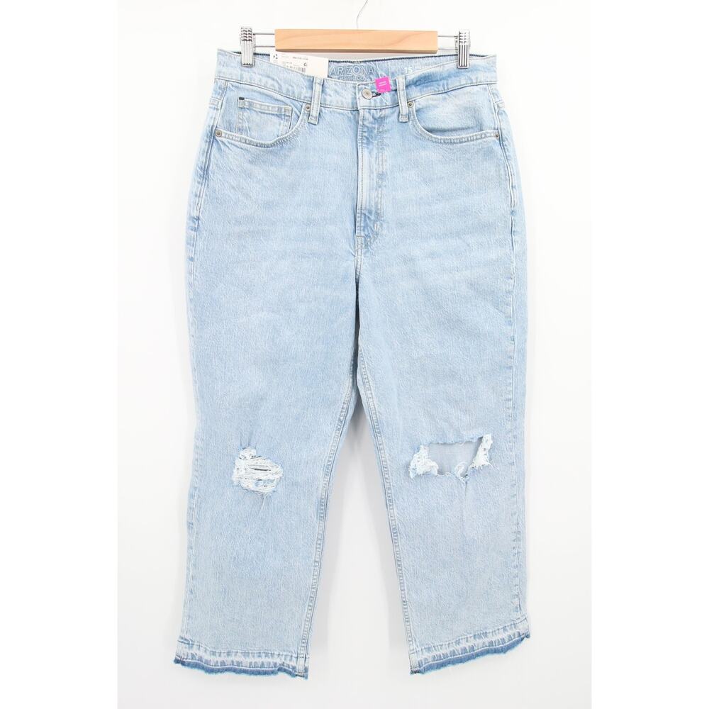 Arizona Jeans Light Wash Blue Distressed Raw Hem High Rise Vintage Straight 15